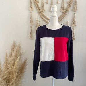 Tommy Hilfiger crew neck sweatshirt Y2K flag red white navy blue USA casual M